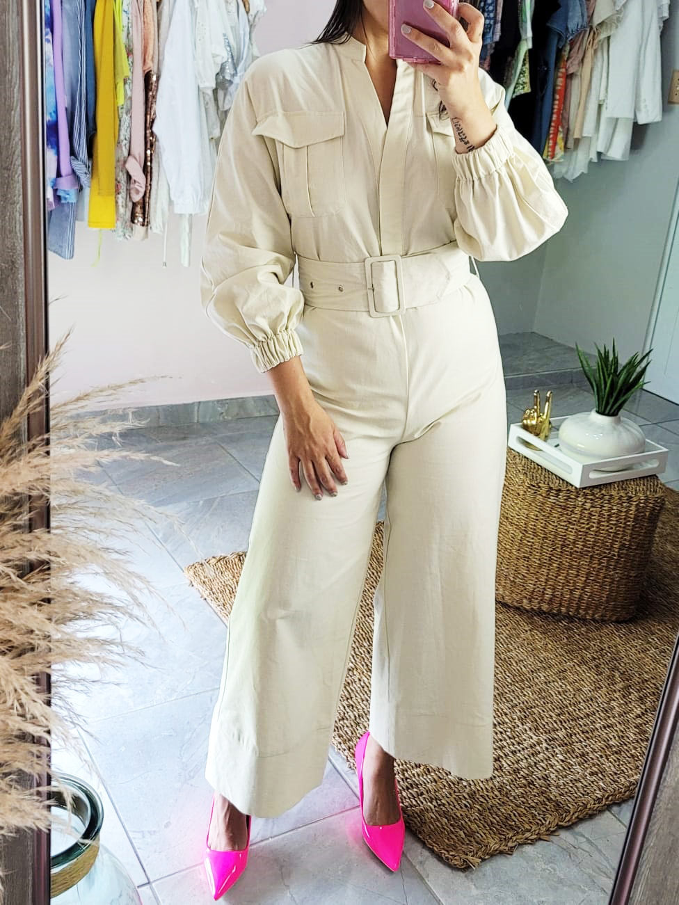 Beige Overall Jumpsuit