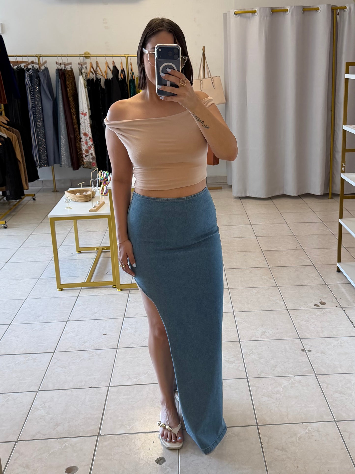 Cutout Jean Skirt